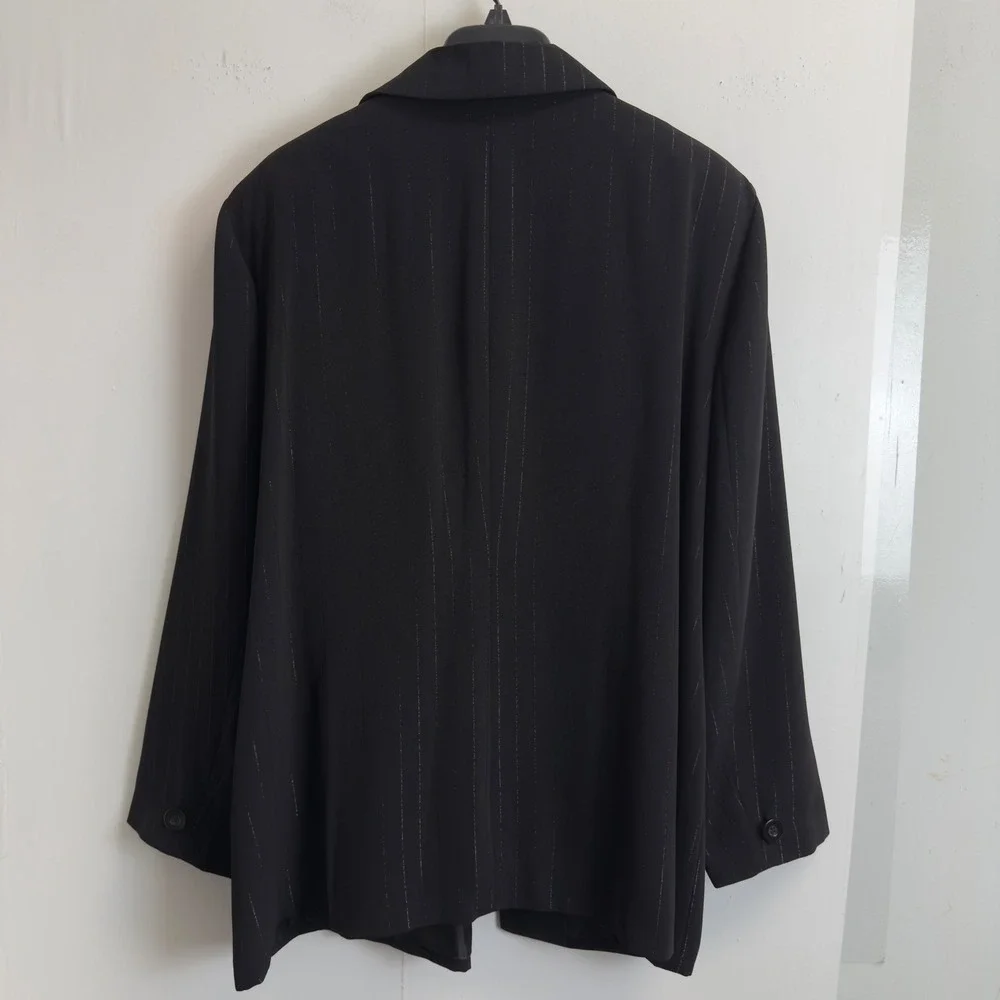 Worthington Woman Black Pinstripe Blazer Single Button Jacket Plus Size 22W